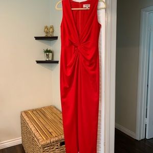 Bright red Badgley Mischka twist front gown